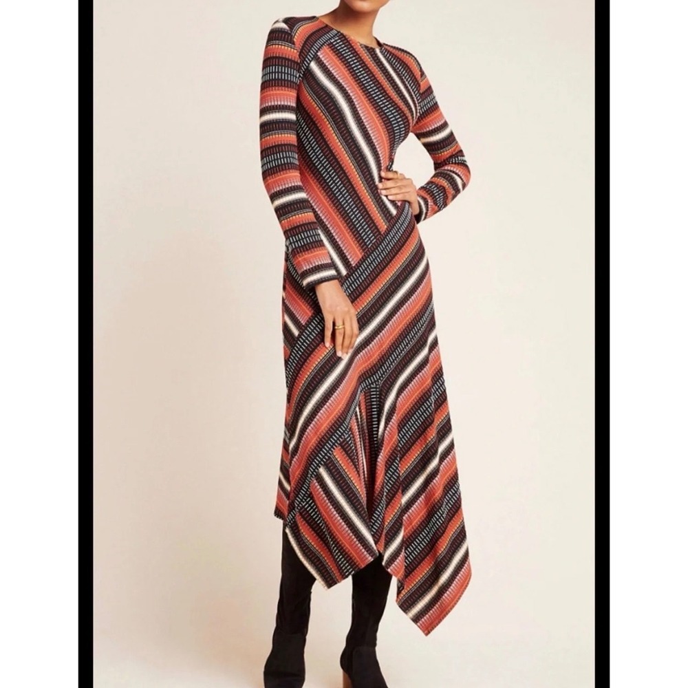 Maeve Anthropologie Dress Parkside XS Orange Striped Handkerchief Hem Ribbed Boh